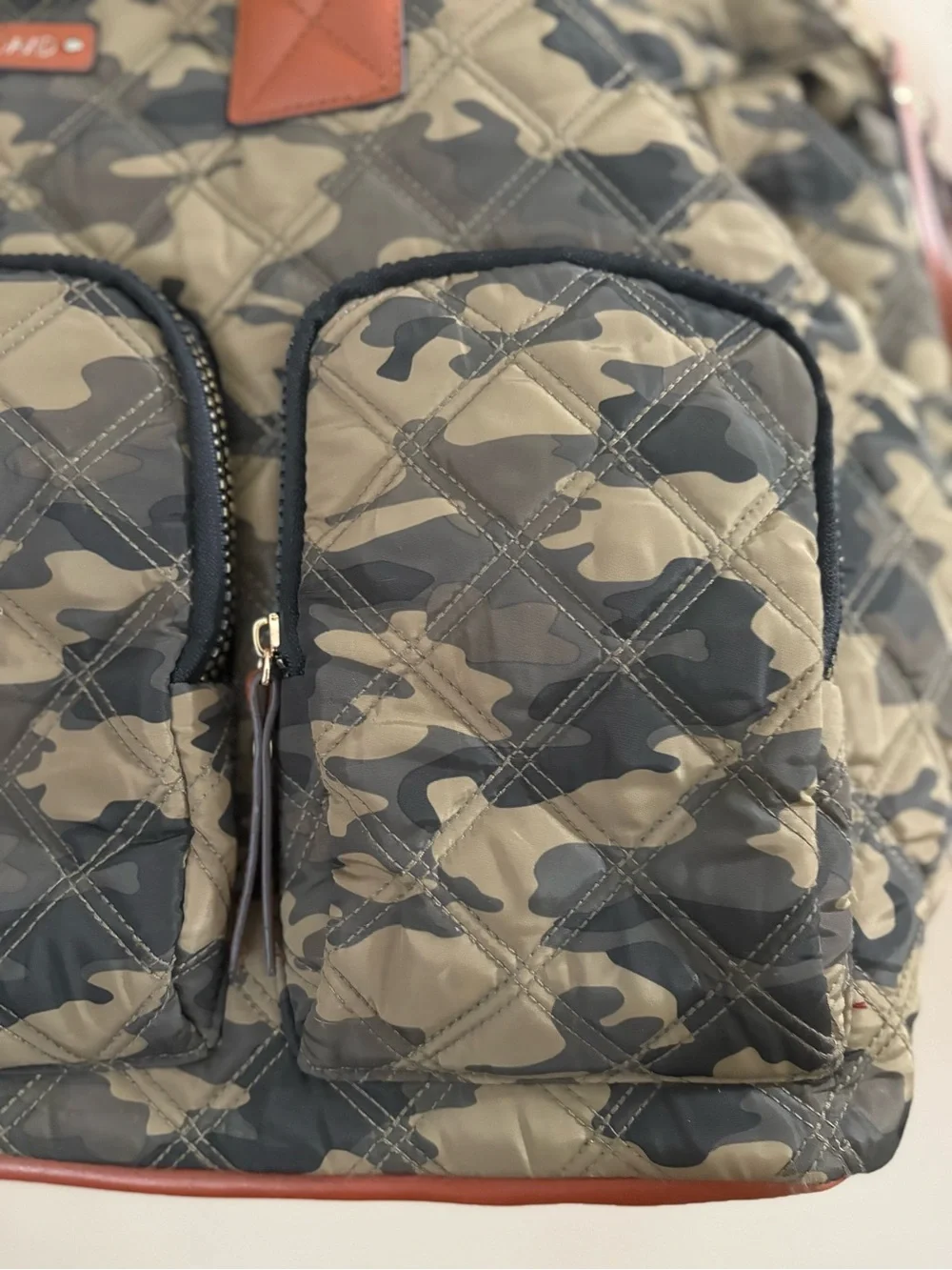 Joan & David Quilted Camo Nylon Weekender Travel Bag Large Tote w/Clear Pouch